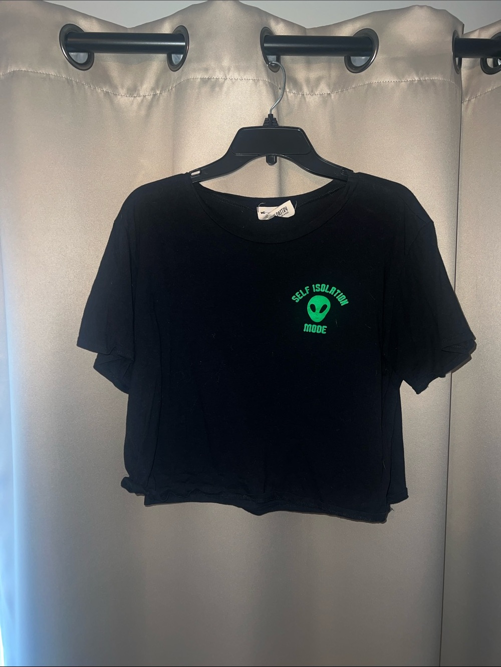french pastry Black Short Sleeve Tee with Neon Green Alien Graphic